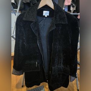 Reworked vintage jacket - fake curly lamb fur - black - size L